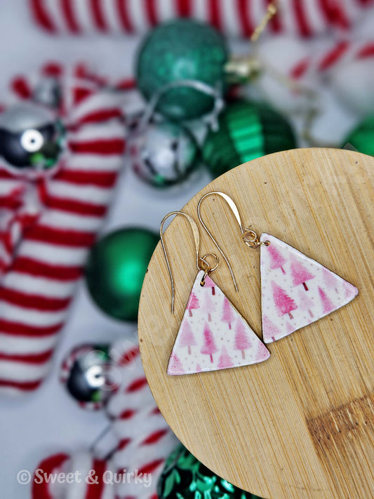 Pink Christmas Tree Earrings