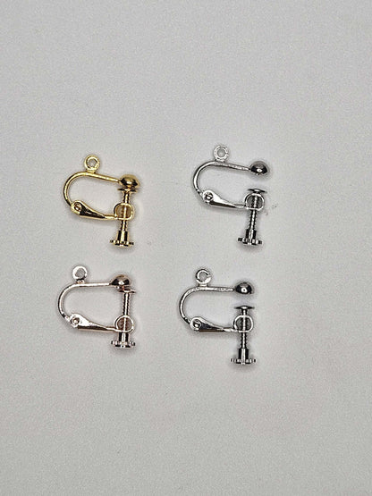 Four metal screw-on clip on findings