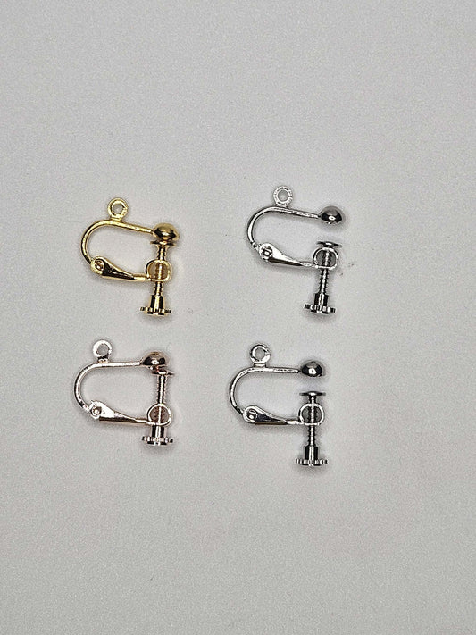 Four metal screw-on clip on findings
