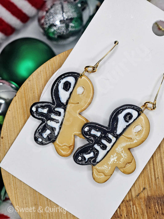 Sweet and Quirky GingerDEAD skeleton gingerbread cookie earrings handmade polymer clay