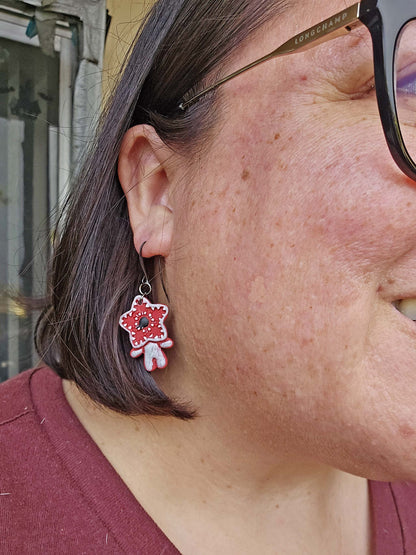 Closeup of demogorgon earrings