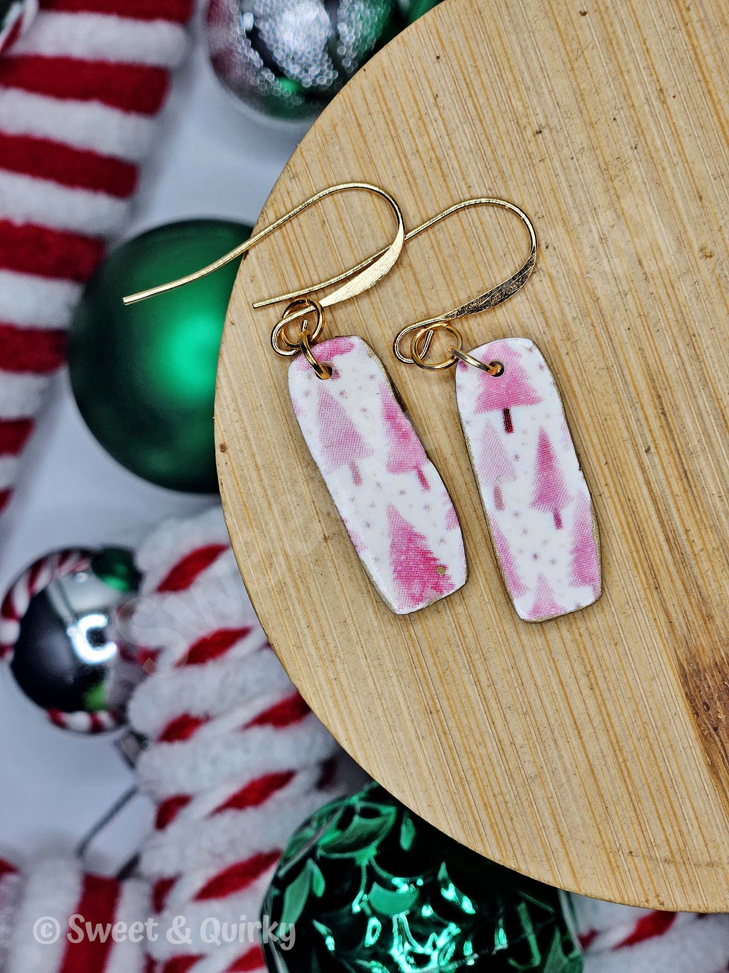 Pink Christmas Tree Earrings