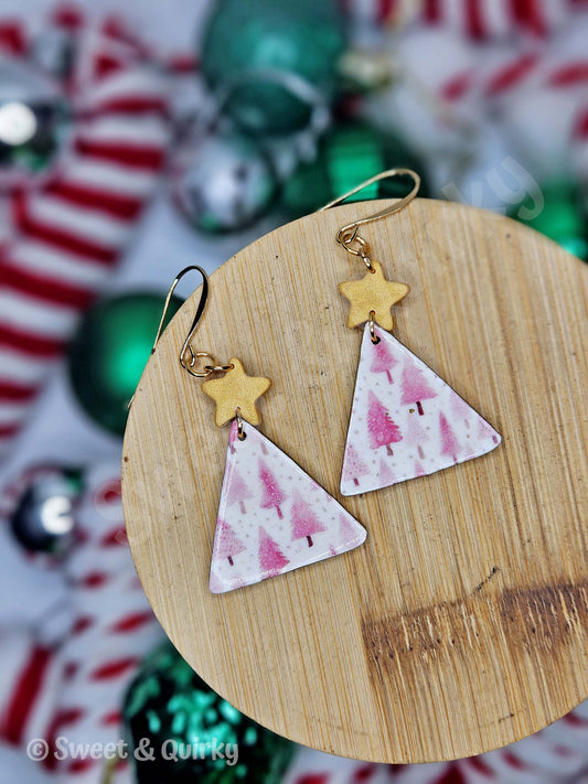 Pink Christmas Tree Earrings