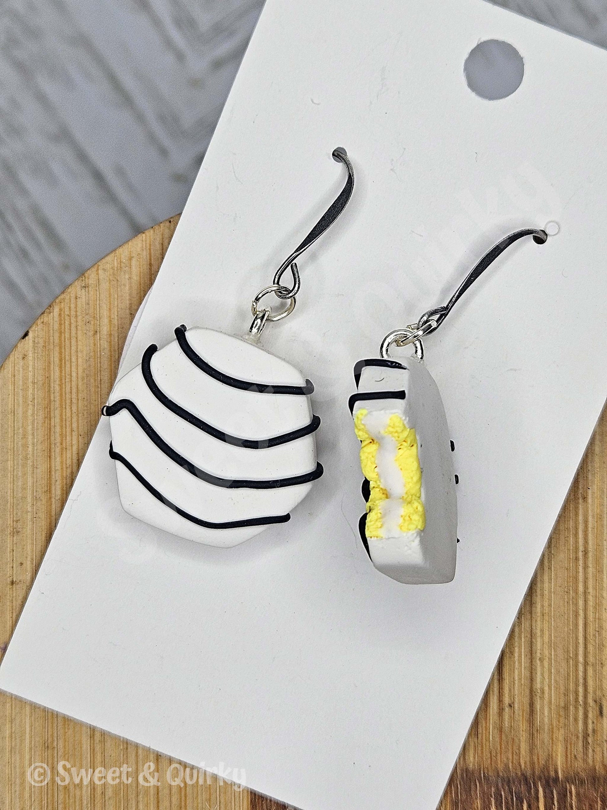 Black and white Zebra striped tiny snack cake earrings