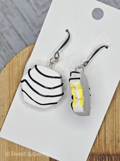 Black and white Zebra striped tiny snack cake earrings