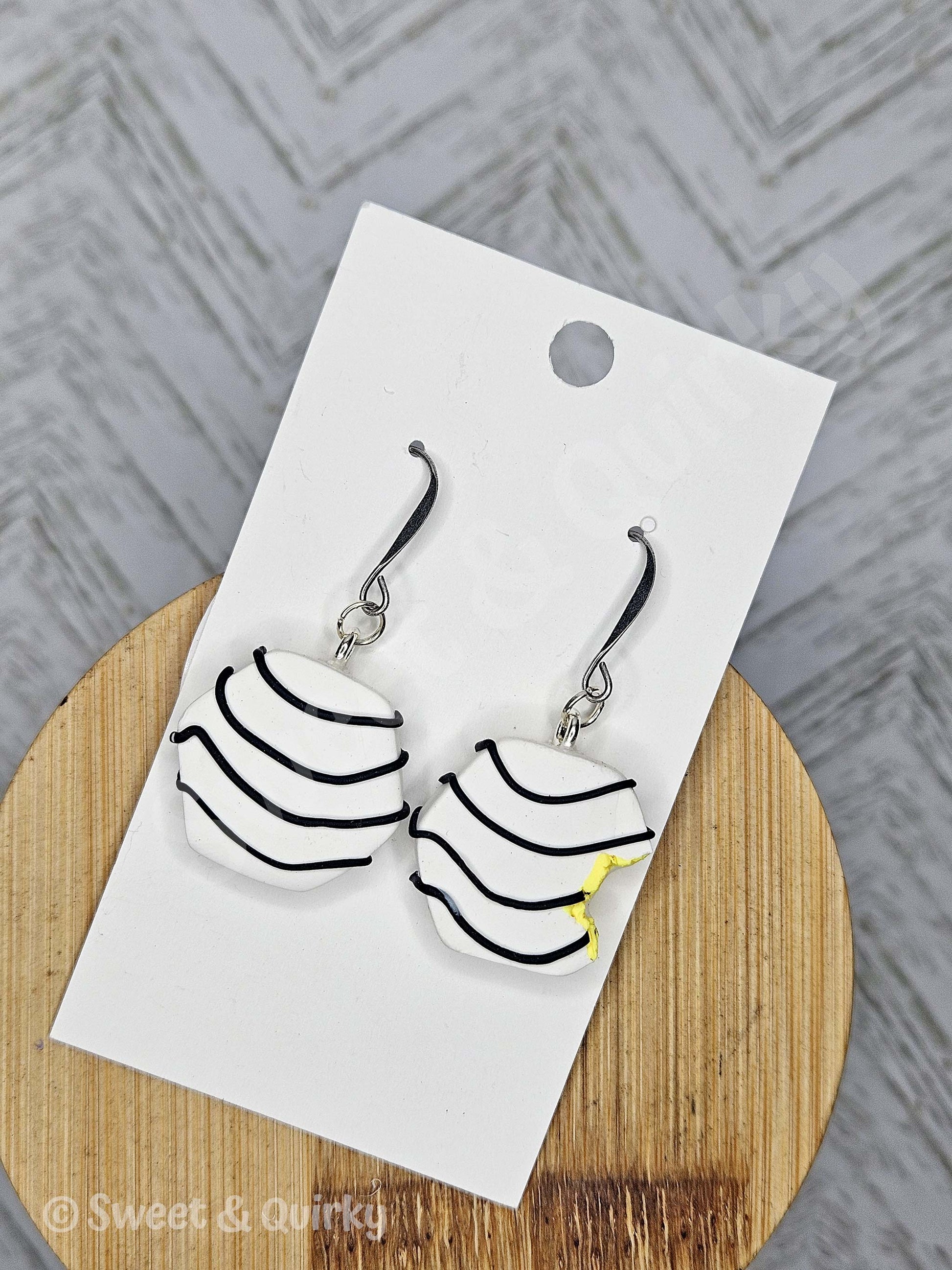 Black and white Zebra striped tiny snack cake earrings